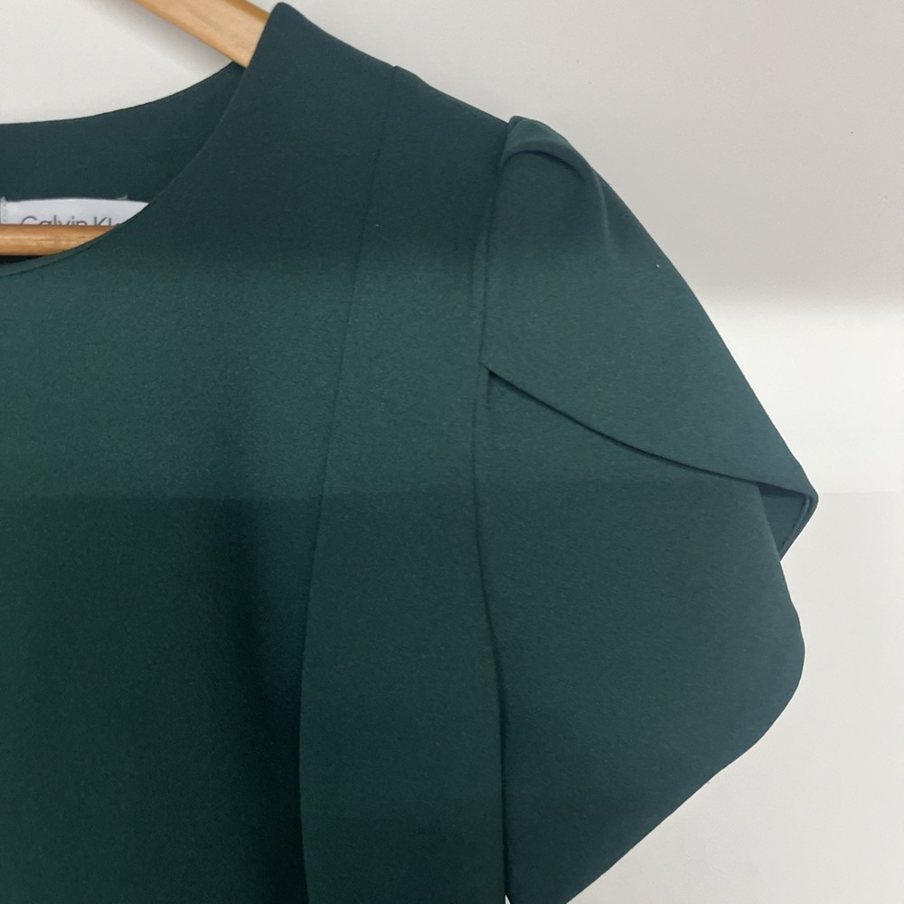 Calvin Klein Emerald Green Sheath Dress Size 14 Career Cocktail Midi - Picture 7 of 15